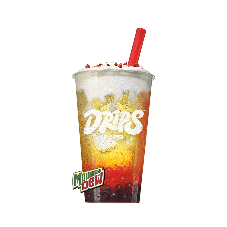 Mountain Dew Berry Deep presented in a glass